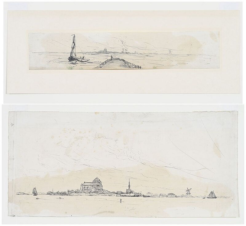 Appraisal: James McBey Scottish - Two Holland related sketches Jetty Opposite