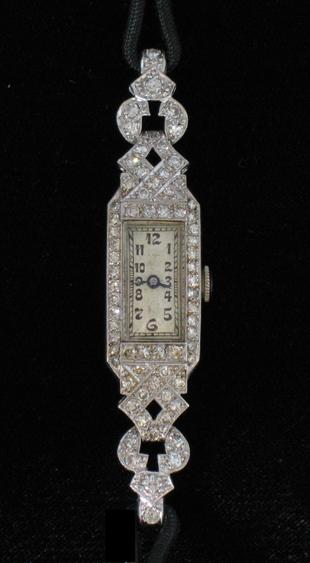 Appraisal: A LADIES ART DECO DIAMOND-SET COCKTAIL WATCH the rectangular case