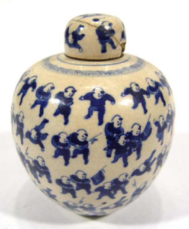 Appraisal: Oriental pottery ginger jar and cover hand painted with a