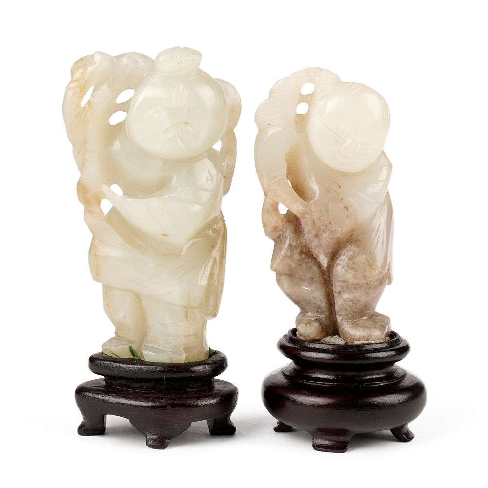 Appraisal: Grp Chinese Carved Jade Boys Lingzhi Group of two Chinese