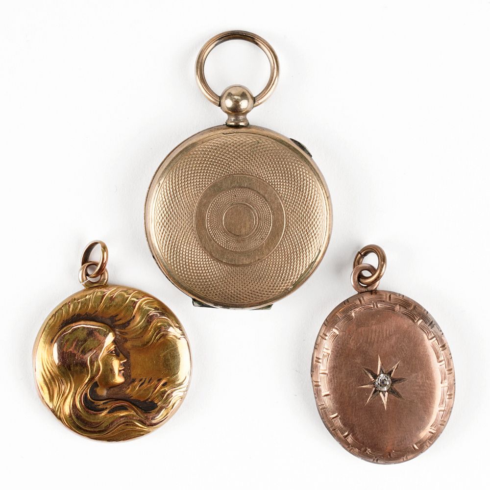 Appraisal: Grp Gold Locket Pendants Group of three yellow gold locket