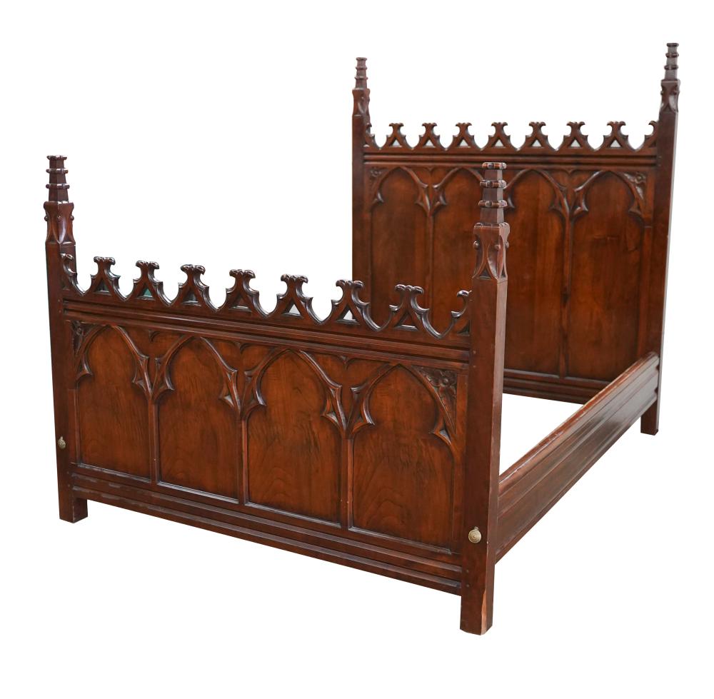 Appraisal: GOTHIC-STYLE CARVED MAHOGANY QUEEN SIZE BEDProvenance A Cherokee Lane Trousdale