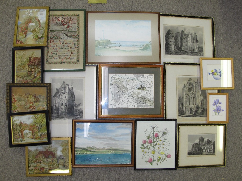 Appraisal: Lot comprising sixteen various prints engravings embroideries etc