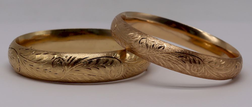 Appraisal: JEWELRY kt Gold Etched Bangle Bracelets Includes kt yellow gold