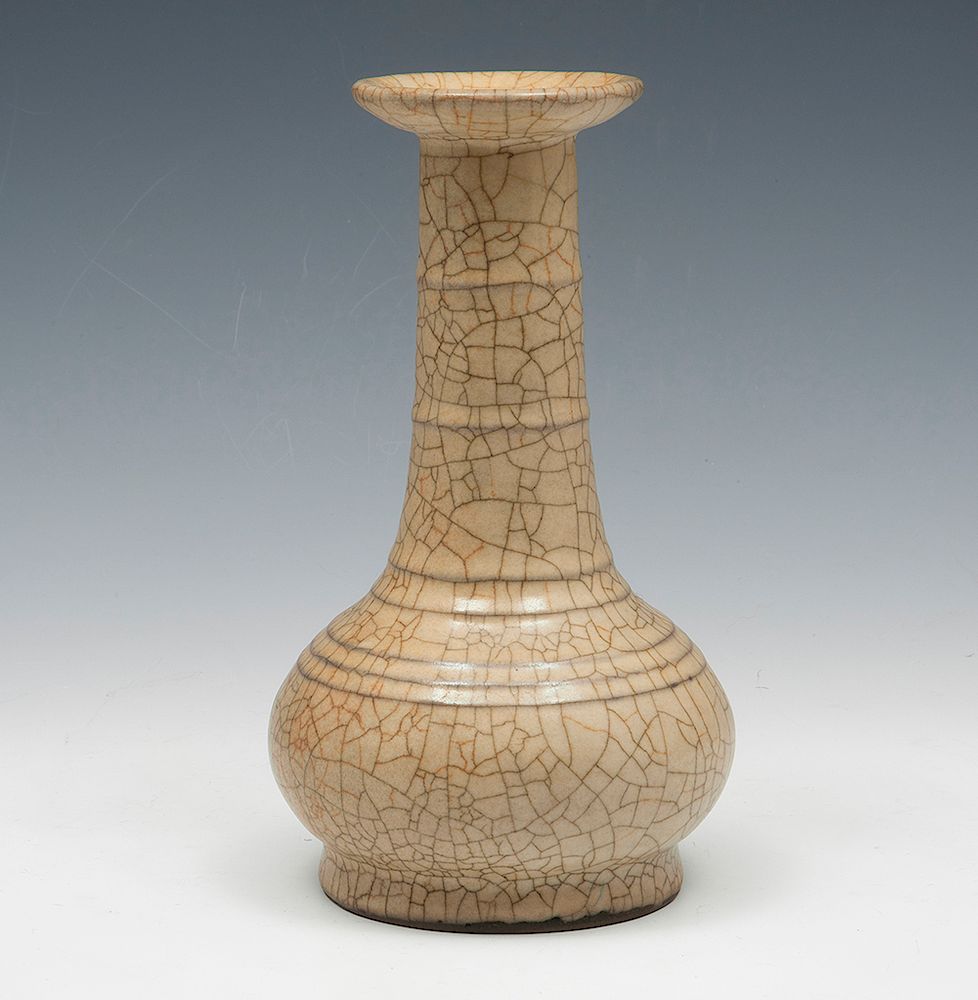 Appraisal: Rare Ge-Type 'Bamboo Neck' Bottle Vase Rare Ge-Type 'Bamboo Neck'