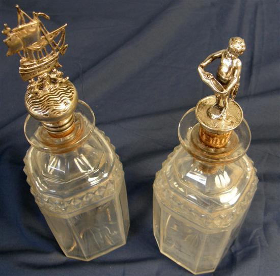 Appraisal: Pair of cut glass decanters one with foreign silver mounted