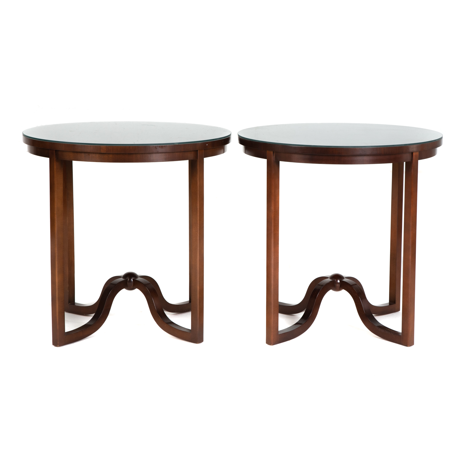 Appraisal: PAIR OF BAKER MAHOGANY ROUND OCCASIONAL TABLES Part of the