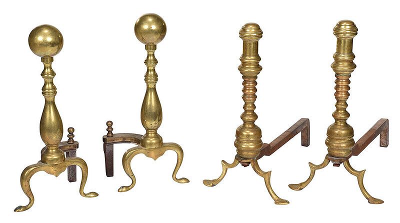 Appraisal: Two Pairs of Brass and Iron Andirons th and th