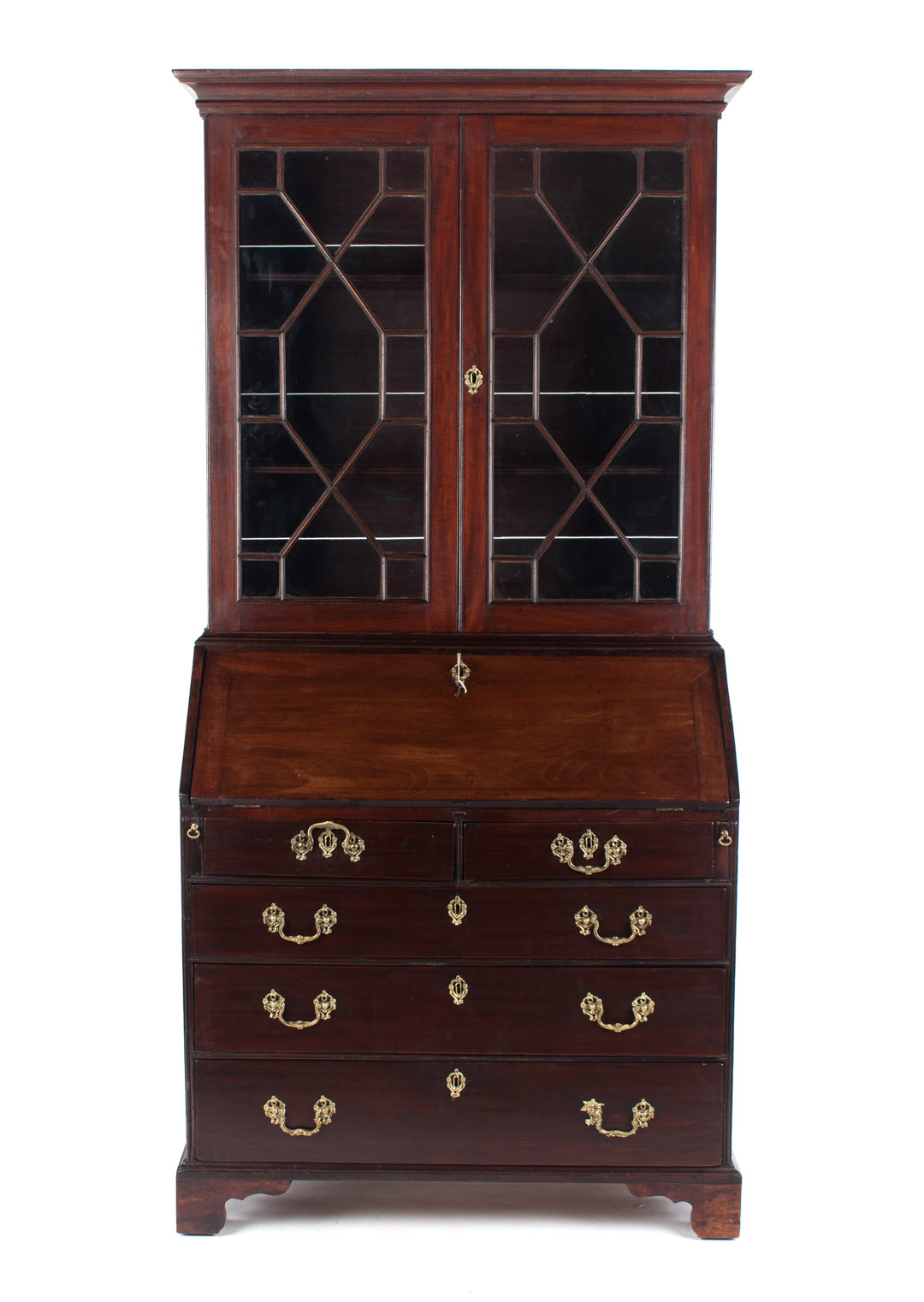 Appraisal: George III mahogany slant-front secretary desk flat molded cornice compartment