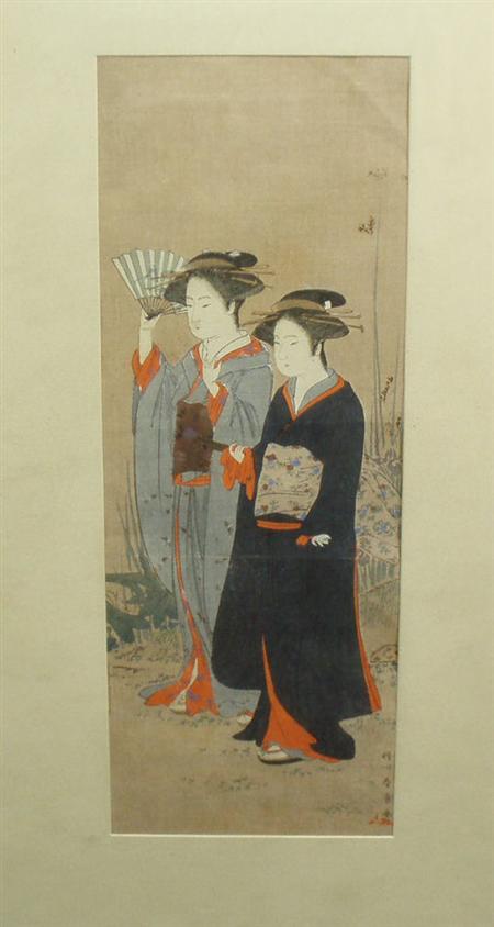 Appraisal: Three Japanese prints comprising a print of two ladies after