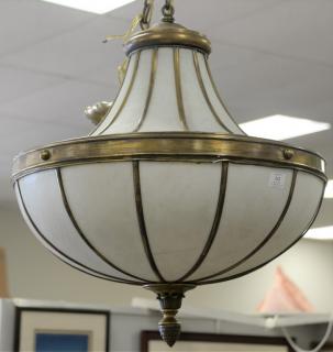 Appraisal: Large brass and slag glass hanging light approximately ht in