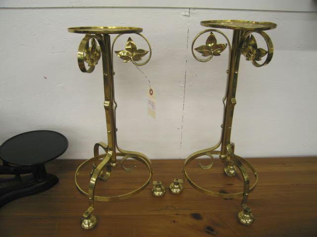 Appraisal: Pair of Brass Plant Stands tri-footed