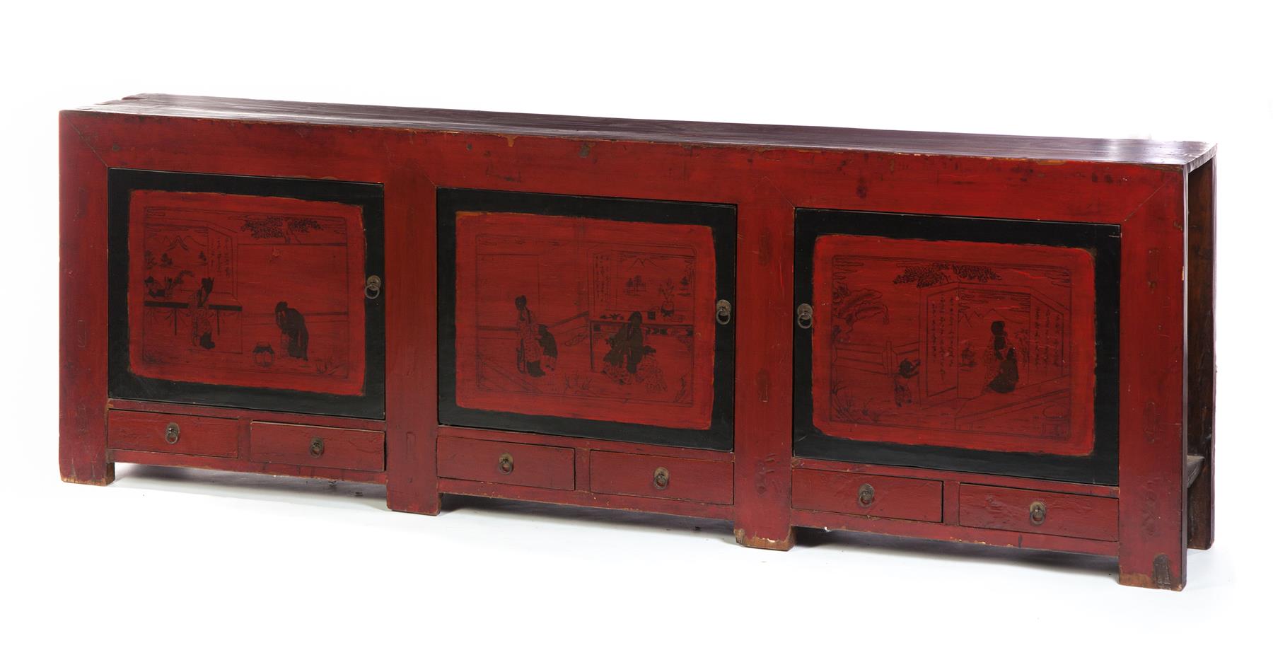 Appraisal: MONGOLIAN CABINET Ca s pine Long cabinet with mortised construction