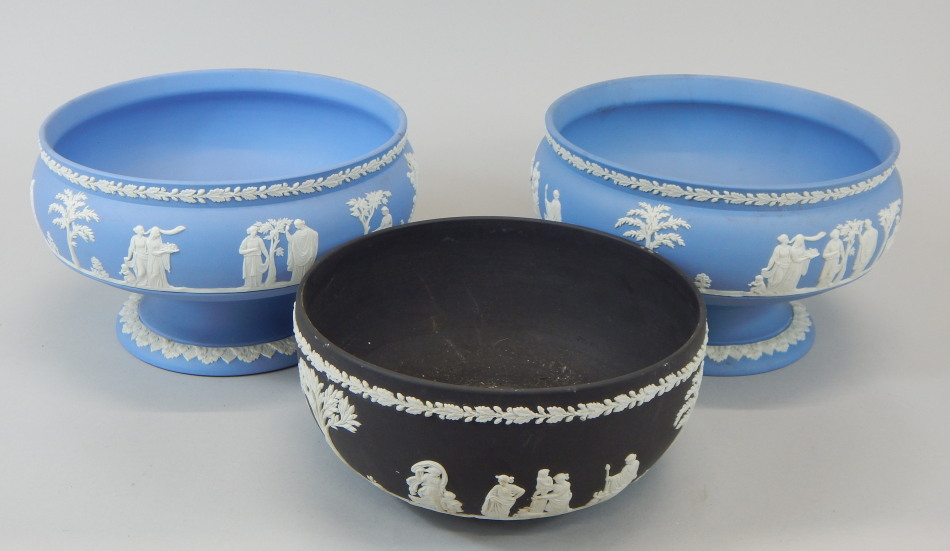 Appraisal: Three Wedgwood Jasperware bowls to include two with powder blue