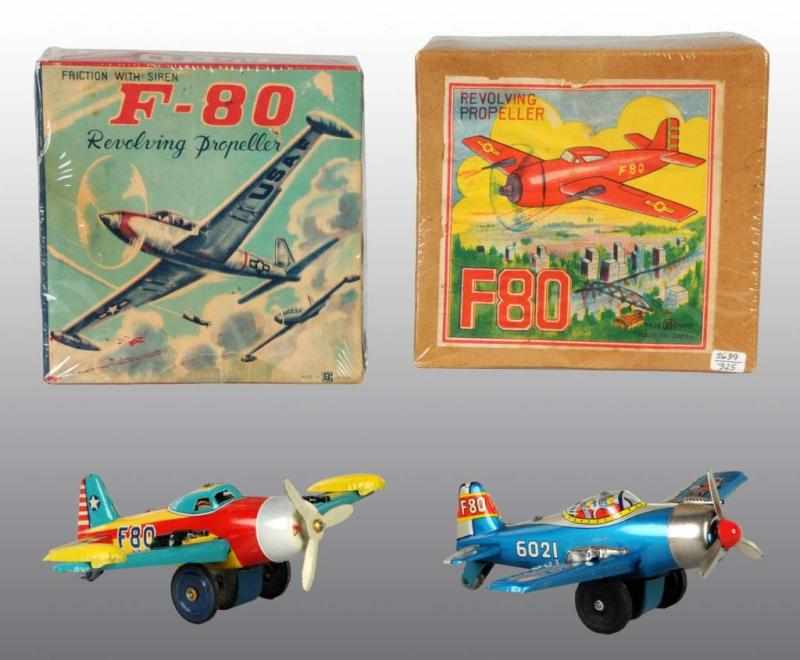 Appraisal: Lot of Tin Fighter Plane Friction Toys Description Japanese Working