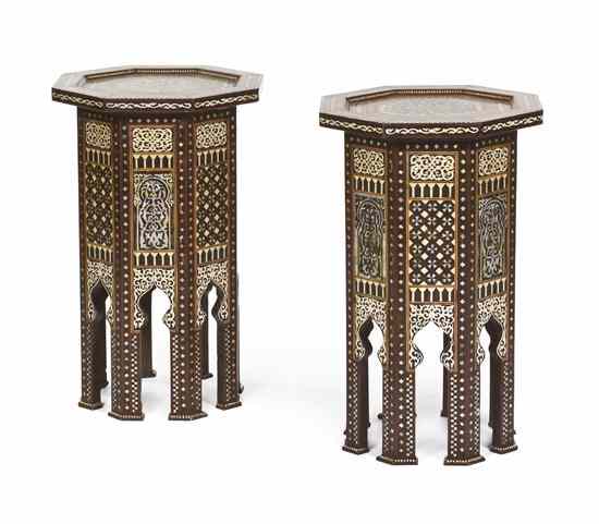 Appraisal: A Pair of Moorish Mother-of-Pearl Inset Tables each having an