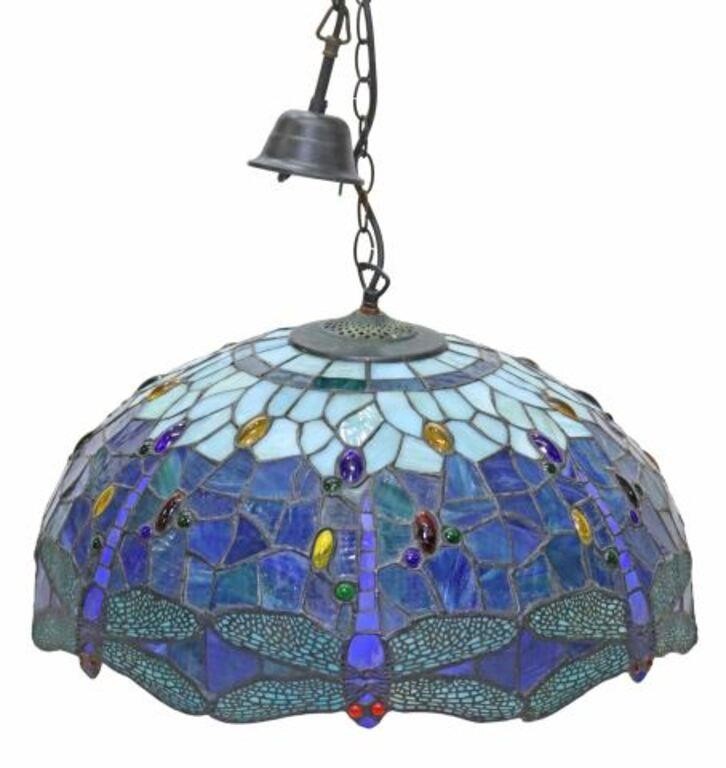 Appraisal: Tiffany style single-light ceiling lamp th c with polychrome stained