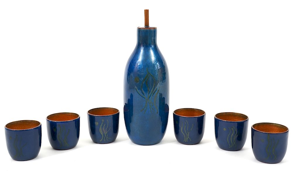 Appraisal: De Passille Cobalt Enameled Brandy Set Cobalt enameled brandy decanter