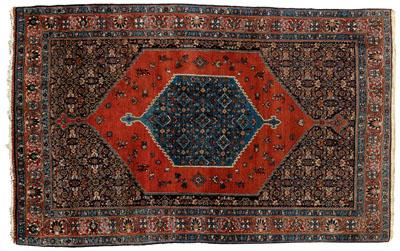 Appraisal: Modern Bijar rug blue central medallion with pendants on brick