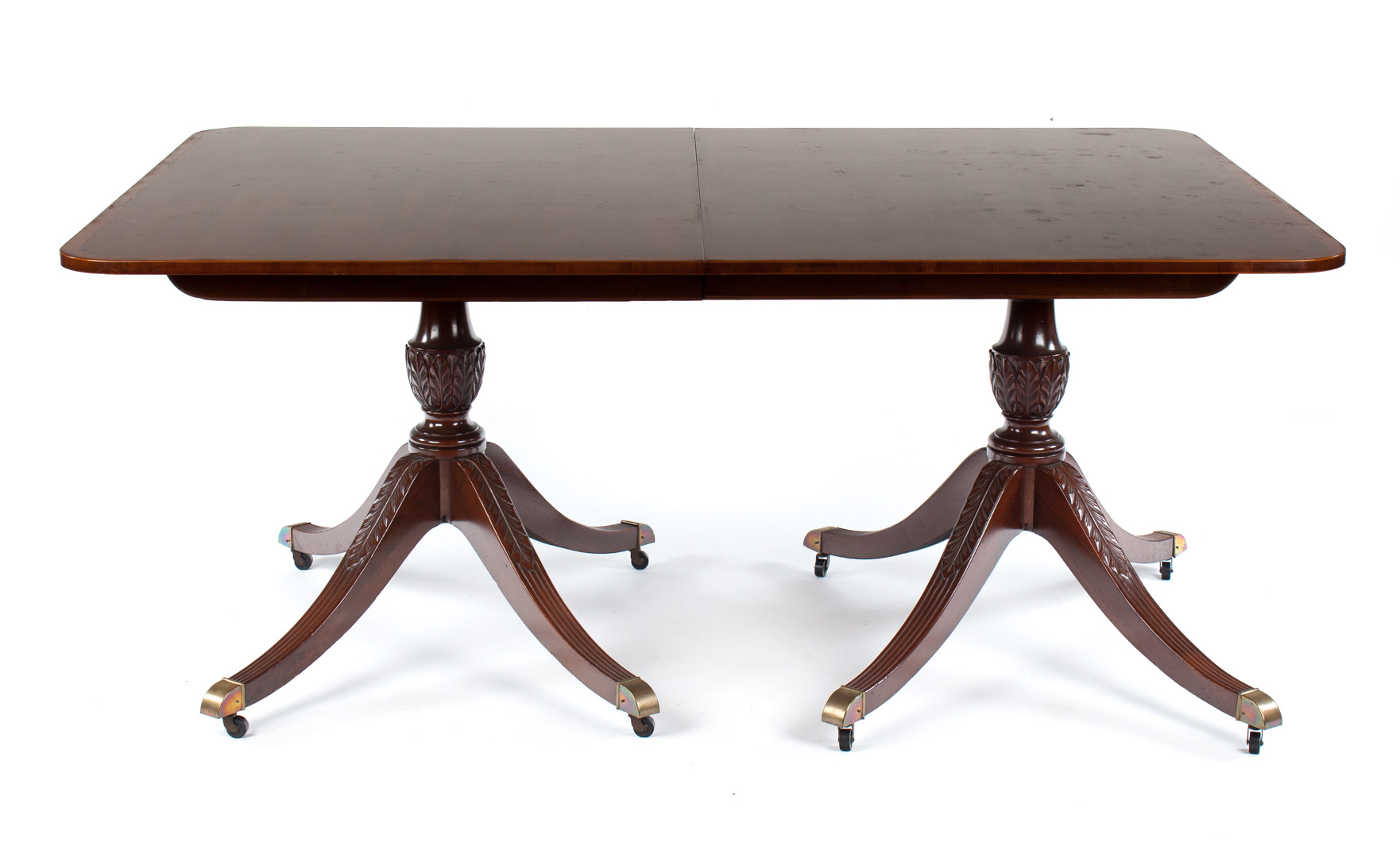 Appraisal: George III style inlaid mahogany pedestal table th century two