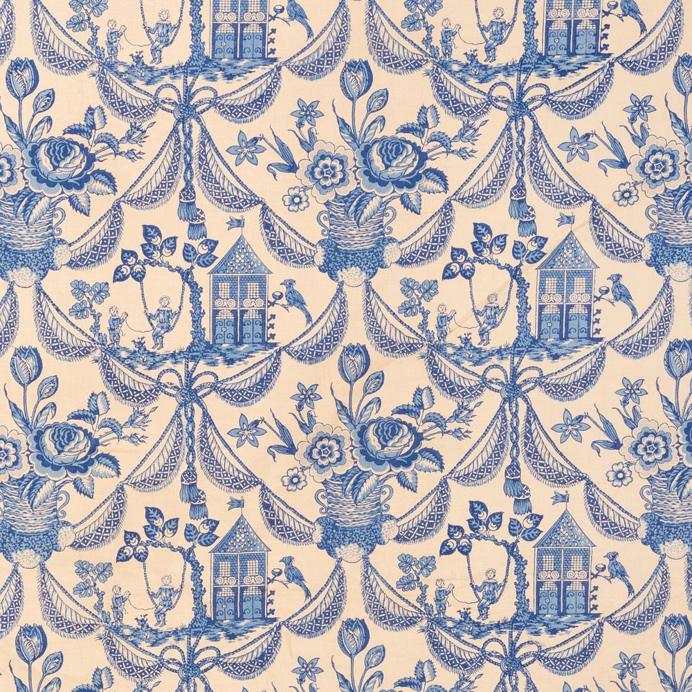 Appraisal: Bolt of Blue and White Linen Toile Fabric yards ft