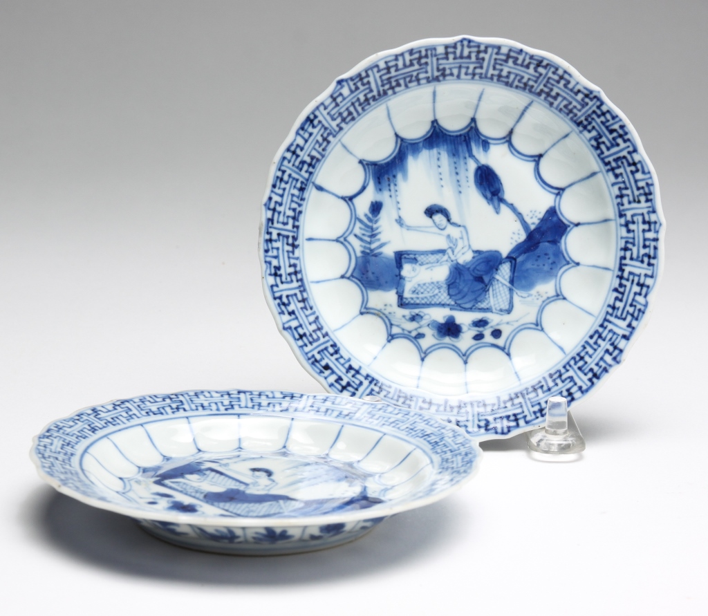 Appraisal: PAIR OF CHINESE EROTIC DISHES Late th-early th century Couple