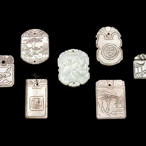 Appraisal: Seven Chinese Celadon Jade Carved Plaques each of loosely rectangular