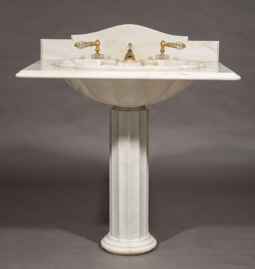 Appraisal: Sherle Wagner Carved Marble Shell Counter Pedestal Sink Heritage Collection