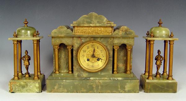 Appraisal: FRENCH JAPY FRERES MARBLE CLOCK GARNITURE SET Green marble case