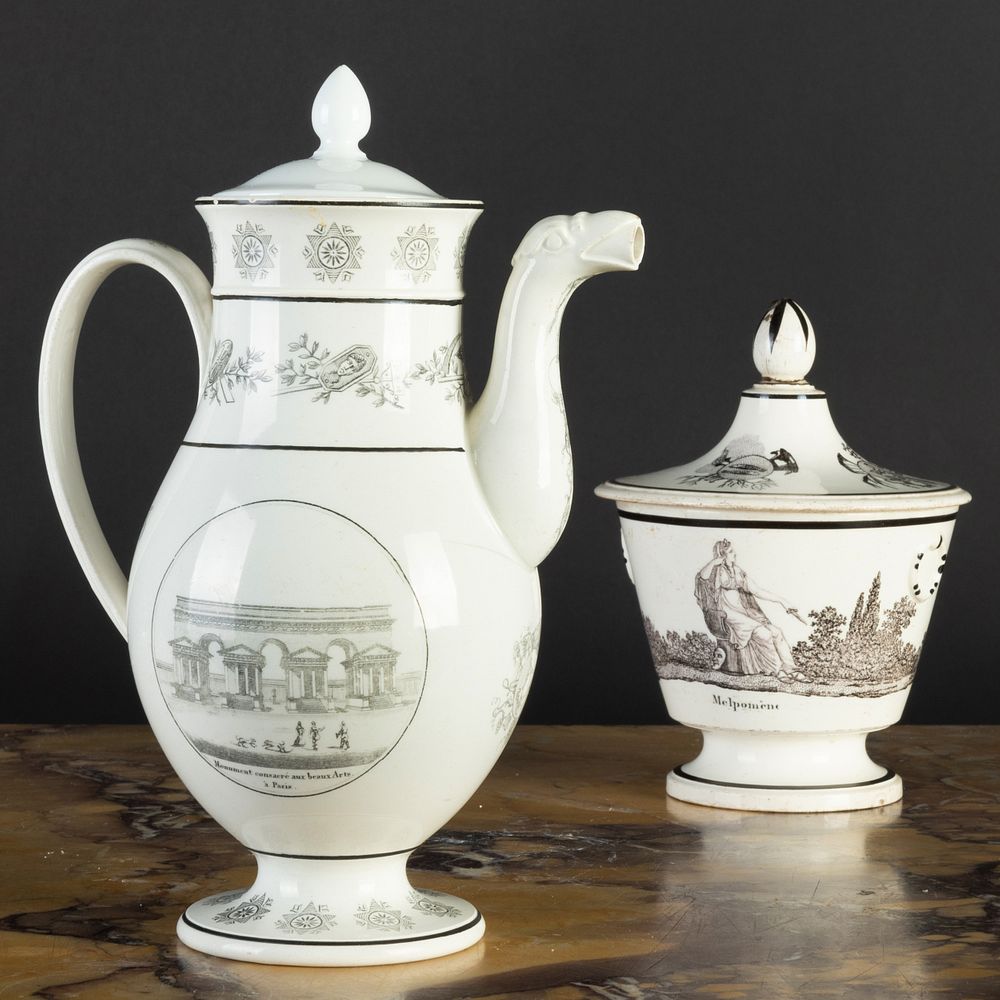 Appraisal: French Transfer Printed Creamware Teapot and Sugar Bowl and Cover