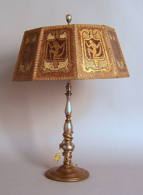 Appraisal: Arts Crafts table lamp with mica shade stamped Casco h