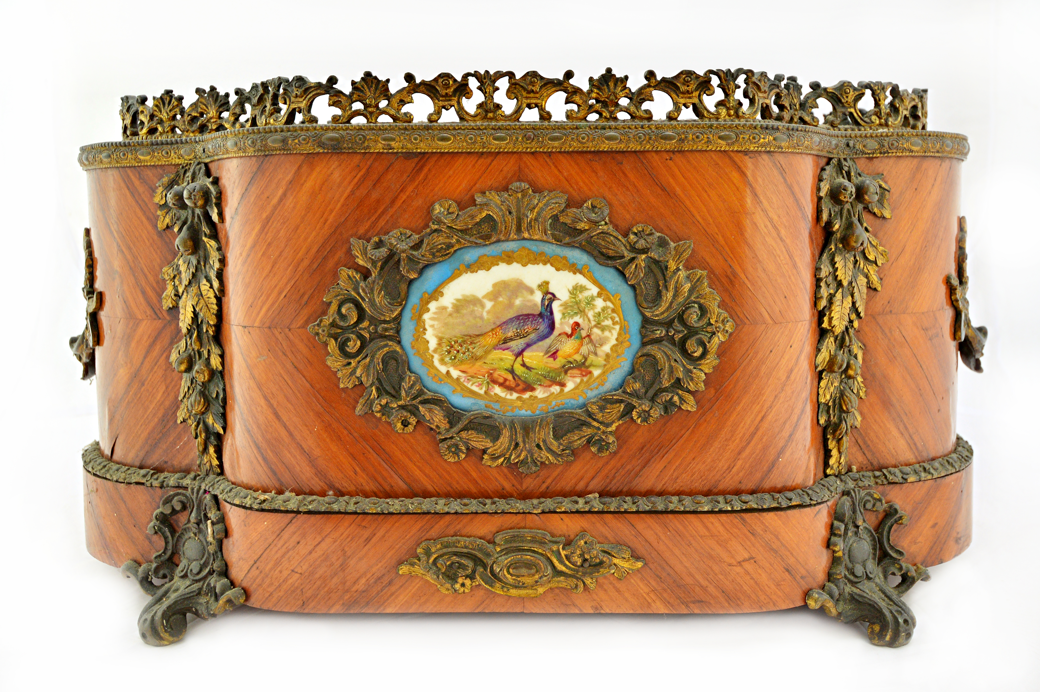 Appraisal: A th century French gilt metal and ceramic mounted kingwood