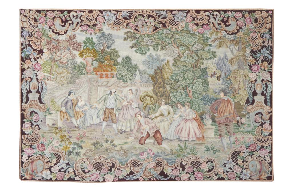 Appraisal: VICTORIAN NEEDLEWORK WALL HANGINGdepicting an exterior group scene x inches