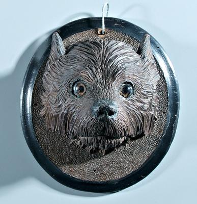 Appraisal: Henry Leach carved walnut dog's head glass eyes painted highlights