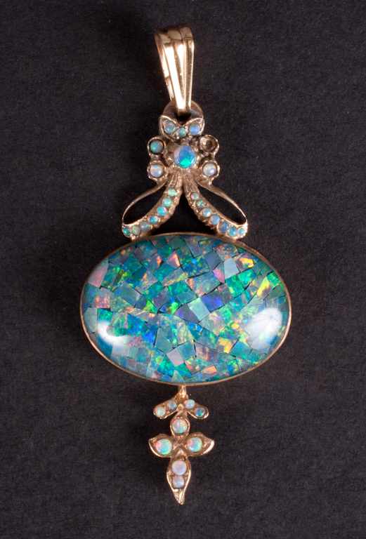 Appraisal: Edwardian style gold and opal pendant grams total weight Estimate