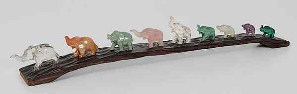 Appraisal: Japanese Hardstone Elephant Bridge Japanese A nine-piece elephant bridge with