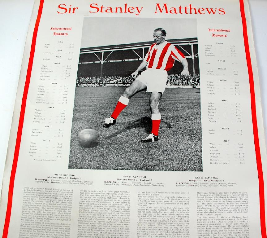 Appraisal: CIRCA SIR STANLEY MATTHEWS COLOUR PRINTED WALL CHART showing an