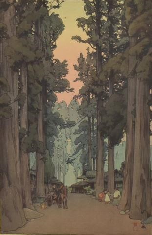 Appraisal: Framed Japanese ukiyo-e woodblock print on paper Cryptomeria Avenue Yoshida