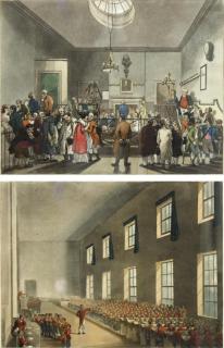 Appraisal: Rowlandson Pugin Aquatints Depicting Military College Chelsea and Bow Street