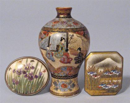 Appraisal: Japanese satsuma miniature vase and two pins late th century