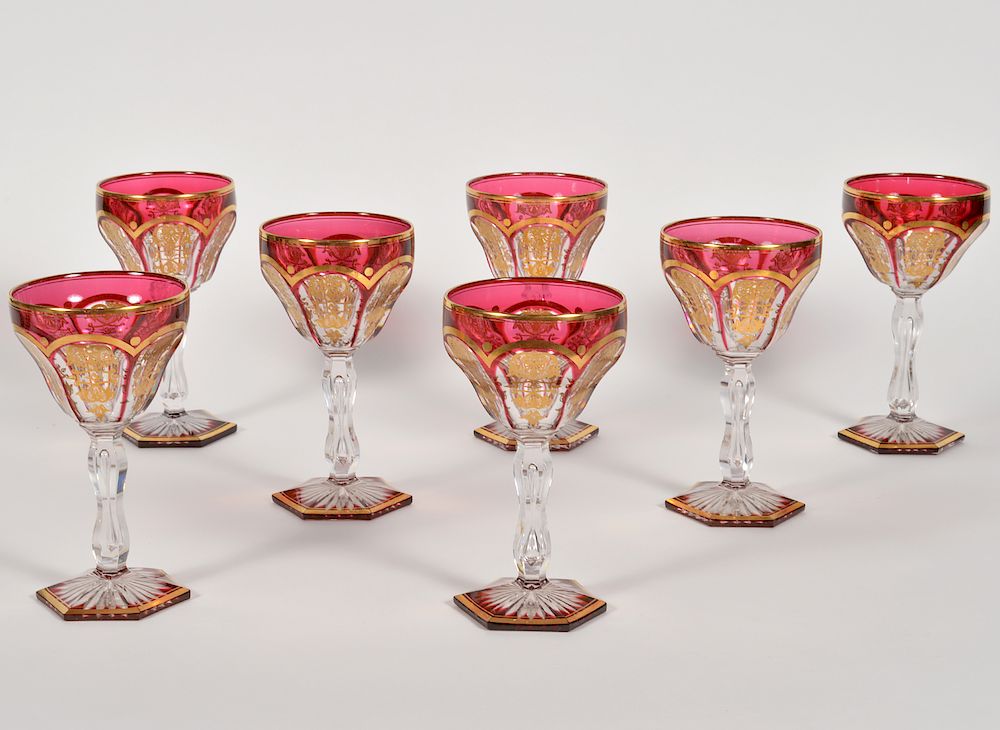 Appraisal: Seven Antique Baccarat Ruby Empire Glasses Rare ruby colored Baccarat