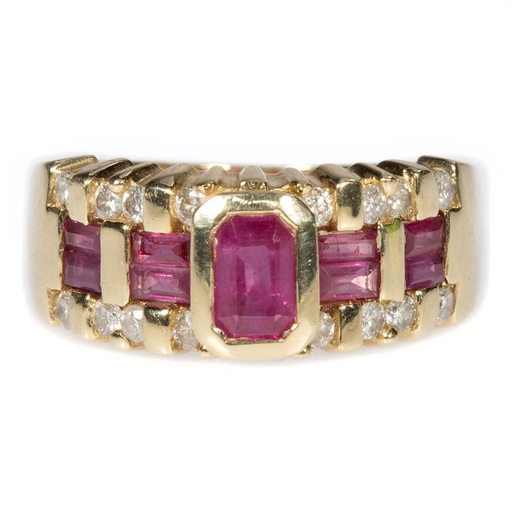 Appraisal: Ruby diamond and k gold ring set with on rectangular