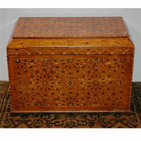 Appraisal: Mother-of-Pearl and Parquetry Inlaid Trunk Estimate -