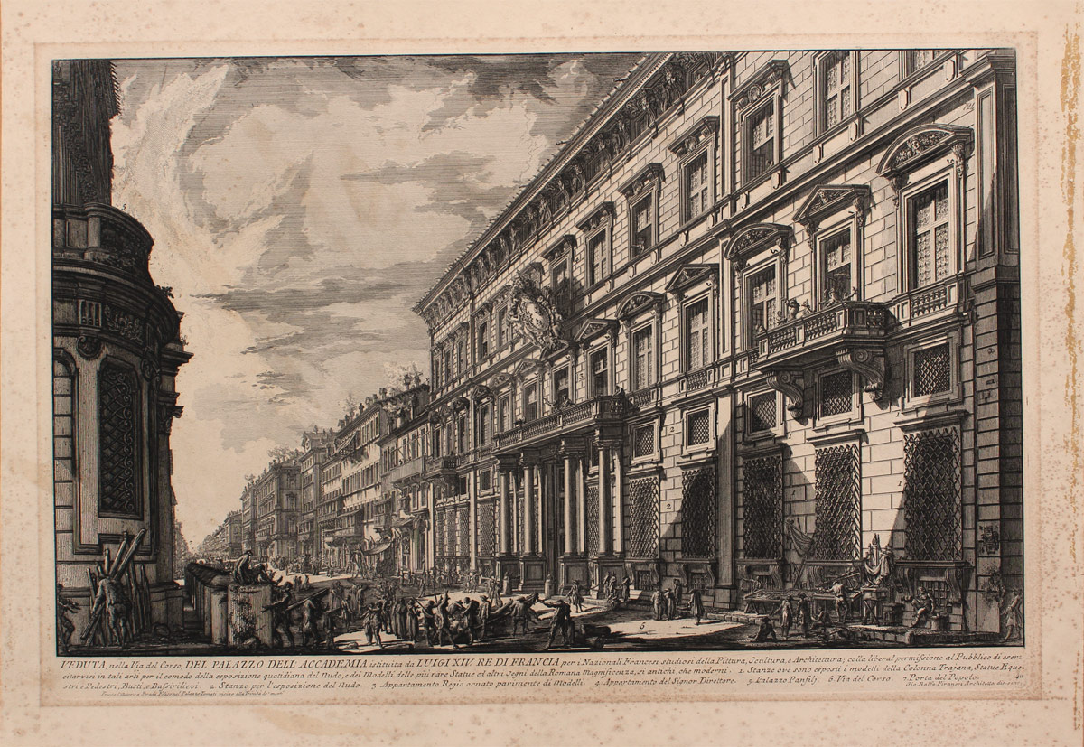 Appraisal: PIRANESI ENGRAVING DEL PALAZZO DELL'ACCADEMIA '' x '' with margins