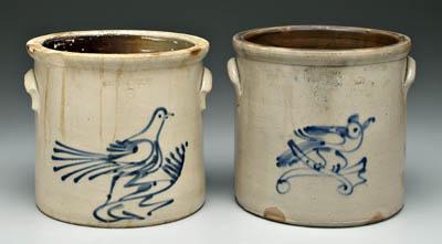 Appraisal: Two stoneware crocks with birds both three gallons with cobalt