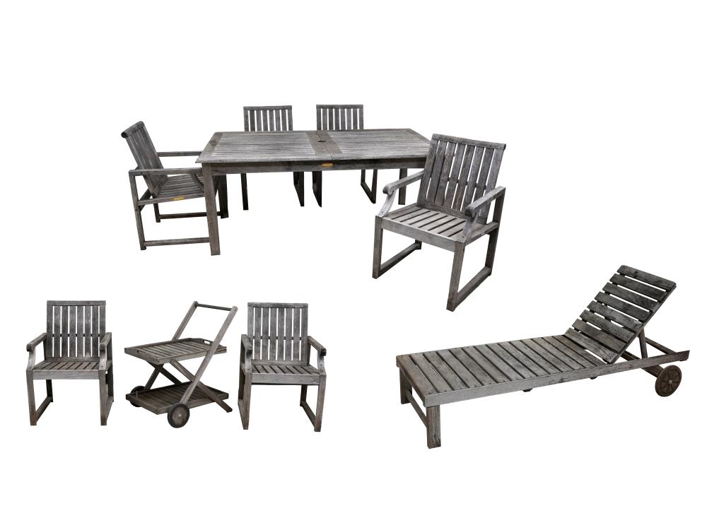 Appraisal: KINGSLEY-BATE TEAK PATIO FURNITURE SUITEwith manufacturer's metal labels comprising a