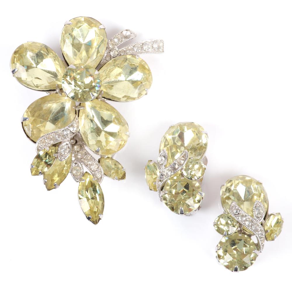 Appraisal: EISENBERG PALE YELLOW FLORAL PIN AND EARRINGS SET WITH LINES