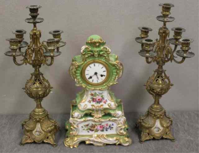 Appraisal: Porcelain Clock on Conforming Stand with a Pair ofBrass and