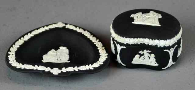 Appraisal: Wedgewood Black Jasperware Trinket BoxBlack Jasperware with white applied design