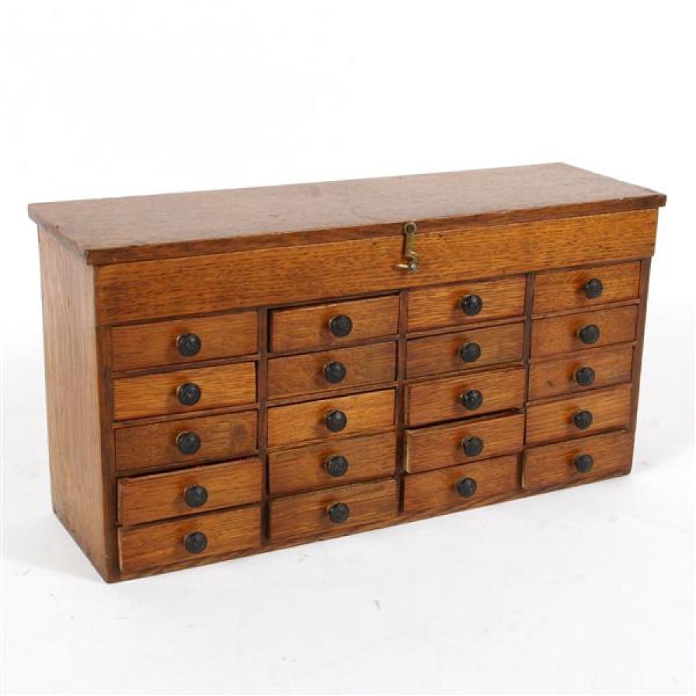 Appraisal: ANTIQUE OAK WATCHMAKER'S TABLE TOP TOOL CABINET CHEST Antique oak